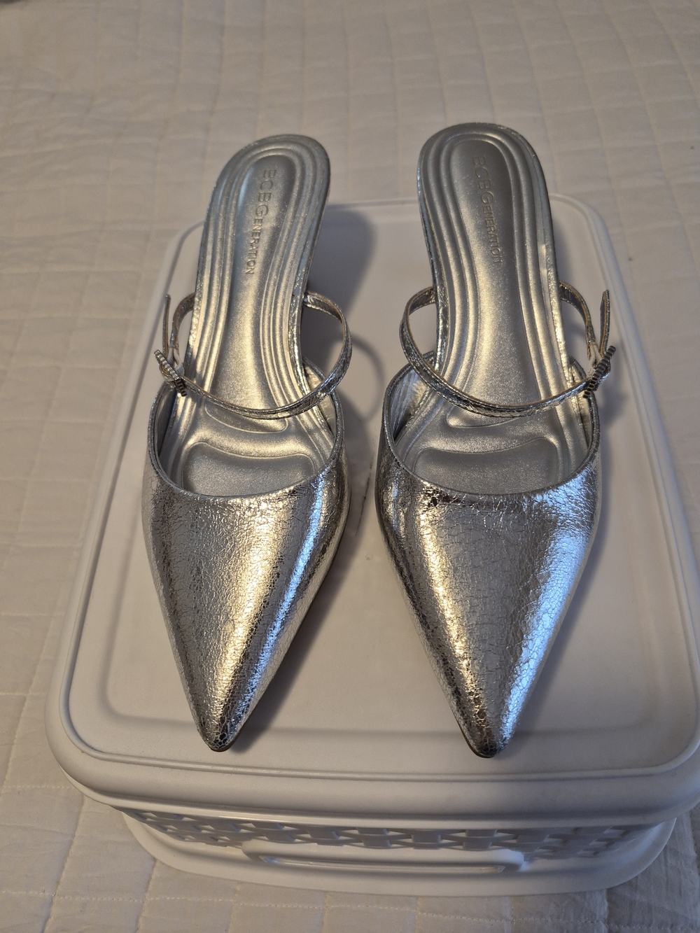 Silver Pointed Toe Slingback Women’s Heels
